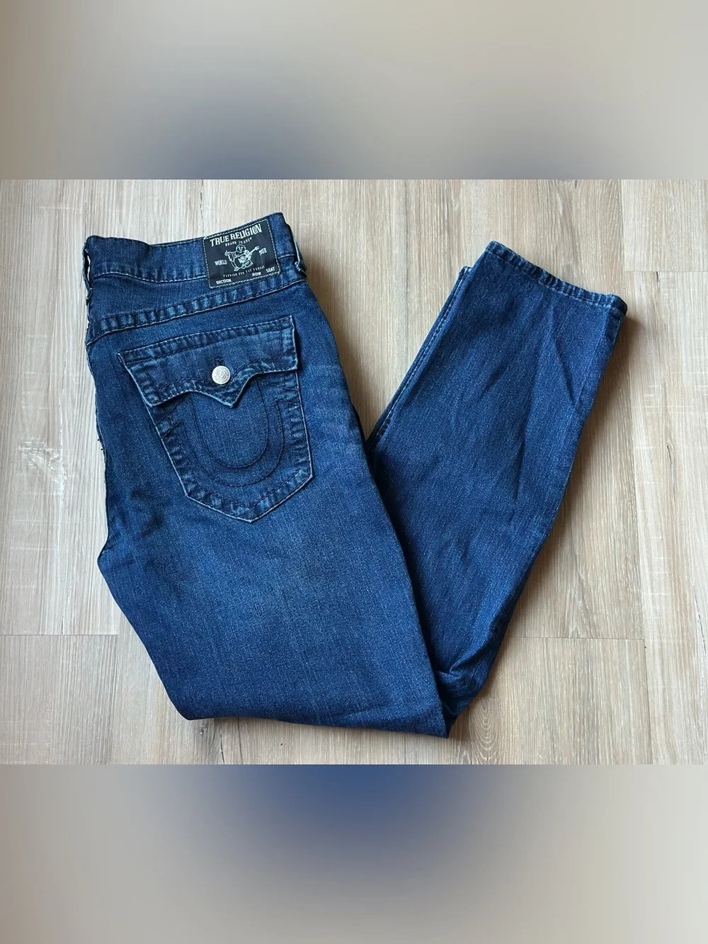 True Religion Indigo Blue Geno Slim Fit Straight Jeans Sz 38